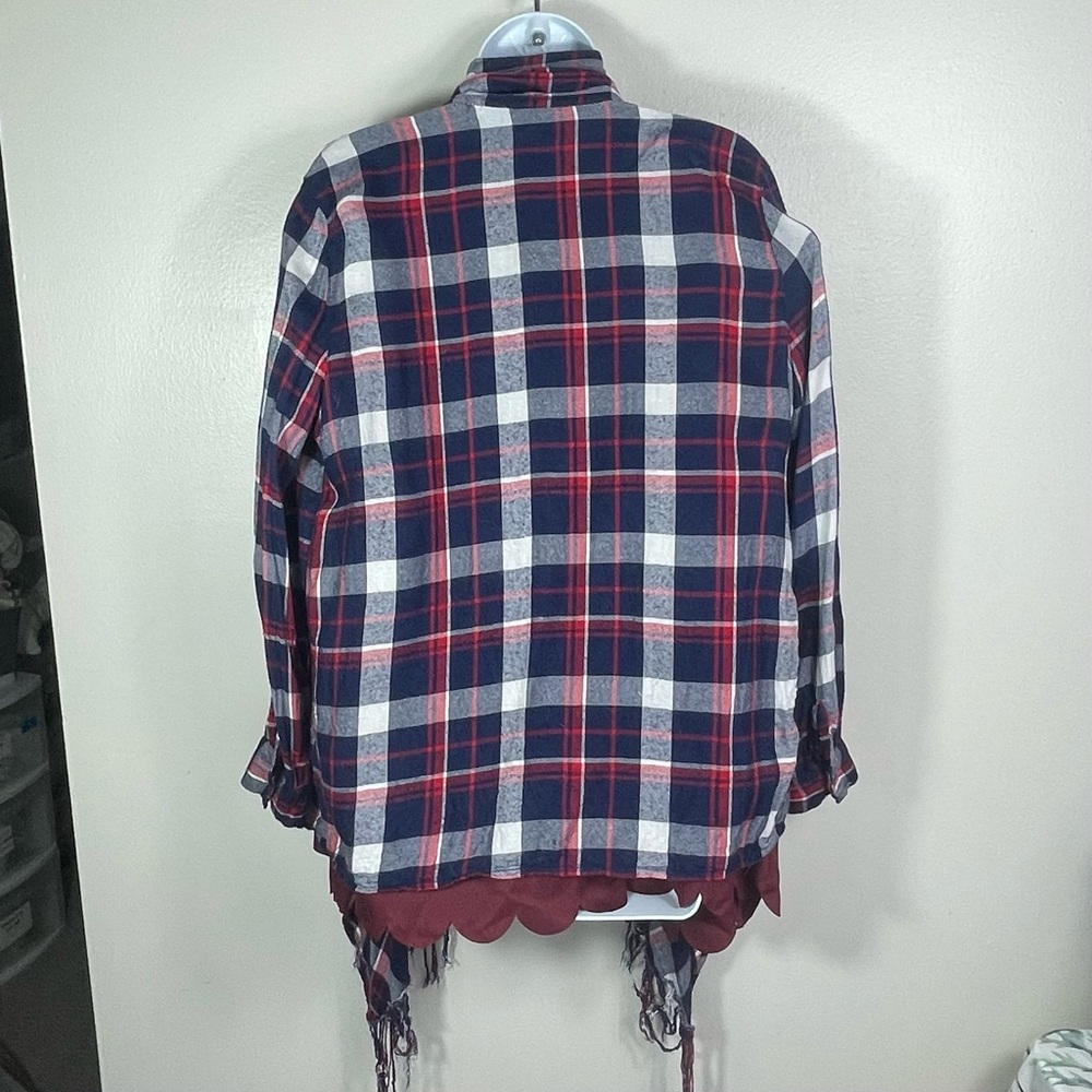 Anthropologie Alya Plaid Fringe Top Cardigan - Picture 3 of 3